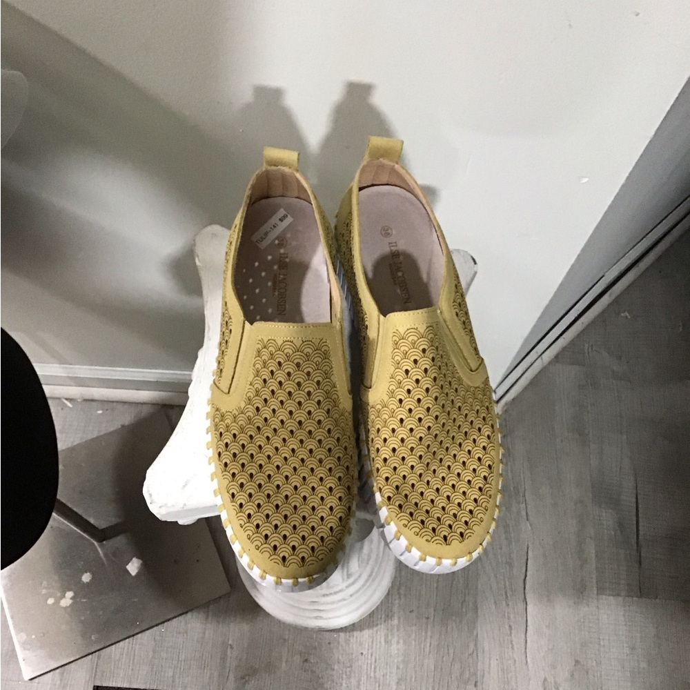 Ilse Jacobsen Yellow Perforated Slip-On Flats